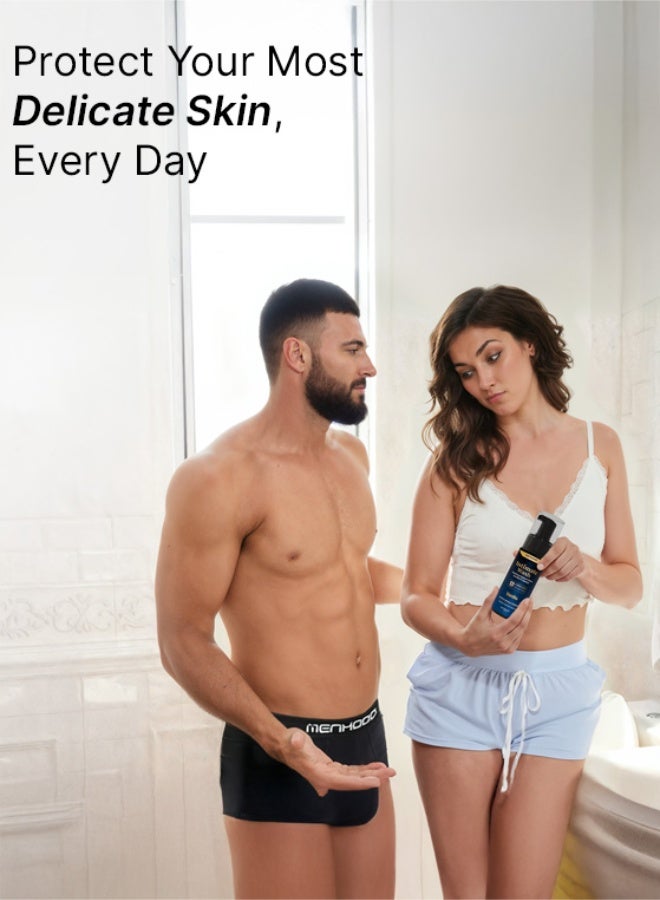 MENHOOD Intimate Wash for Men 150 ML| Tea Tree Oil Essential Neem Oil | Men Genital Wash |Mens Ball Hygiene |Anti-Fungal Foaming Wash | PH Balanced |Skin Brightening | Long- Lasting Freshness (Vanilla) - Image 3